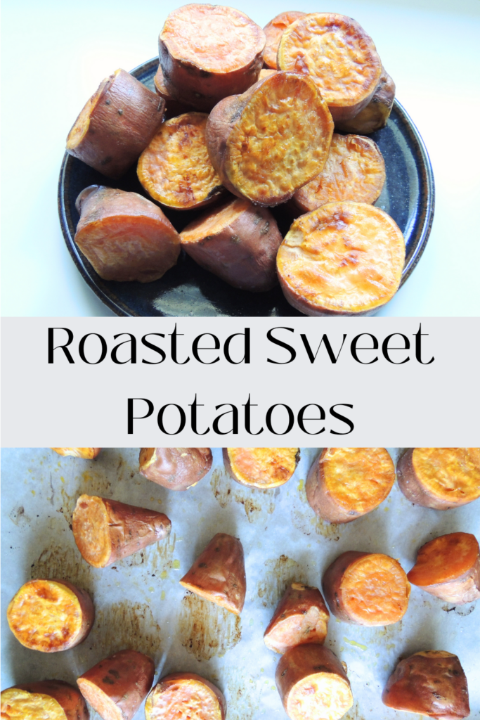 pin image with two pictures of sweet potatoes